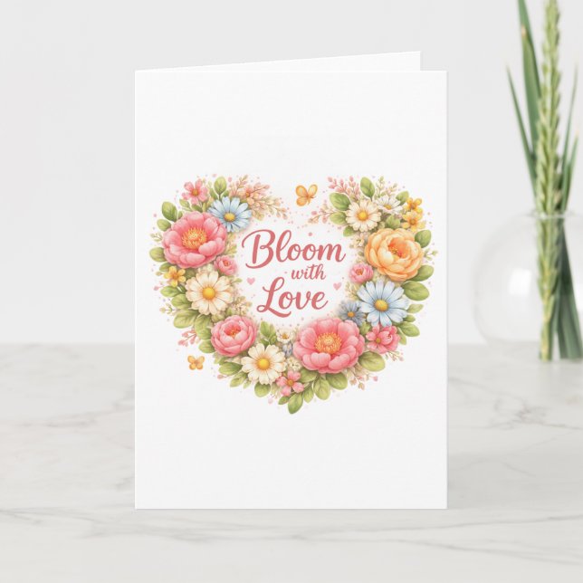 Blommar med kärlek blomillustration  kort (Framsida)