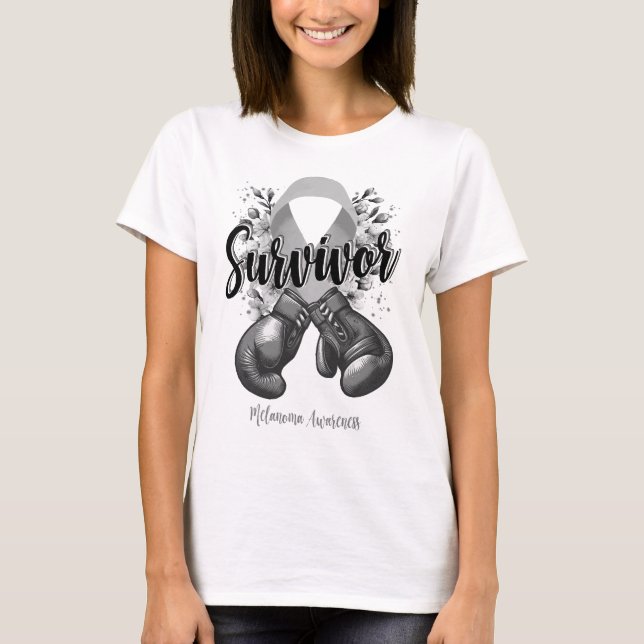 Blommar Melanoma Warrior Survivor T Shirt (Framsida)