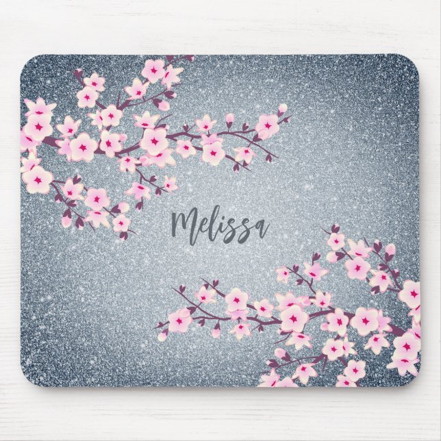 Blommar Monogram för körsbärssystemet i Glitter Musmatta (Framsidan)