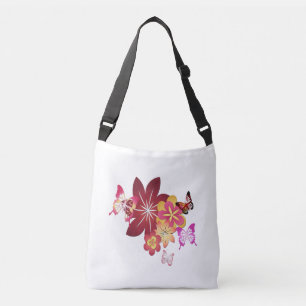 Blommar n-fjärilar axelväska