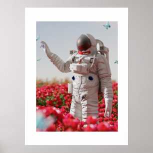 Blommar och astronaut poster