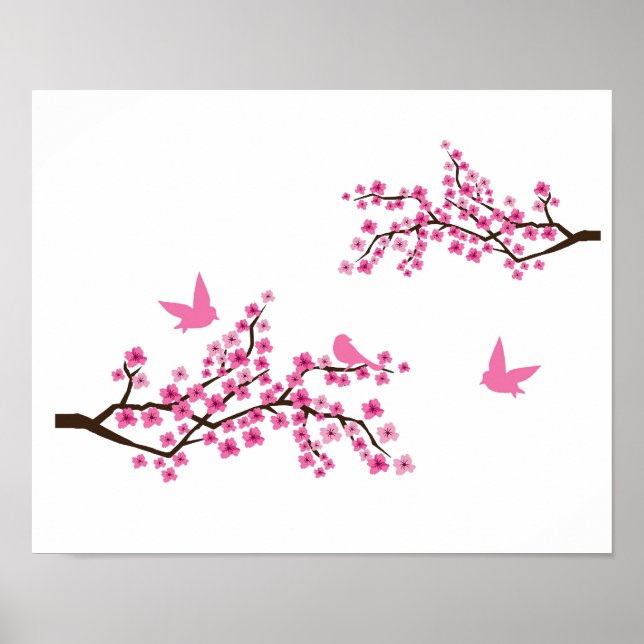 Blommar och fåglar i samband med körsbär poster (Framsidan)
