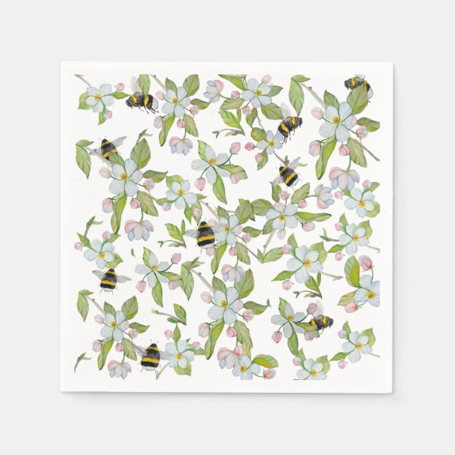 blommar och humlor i vår pappersservett (Framsidan)