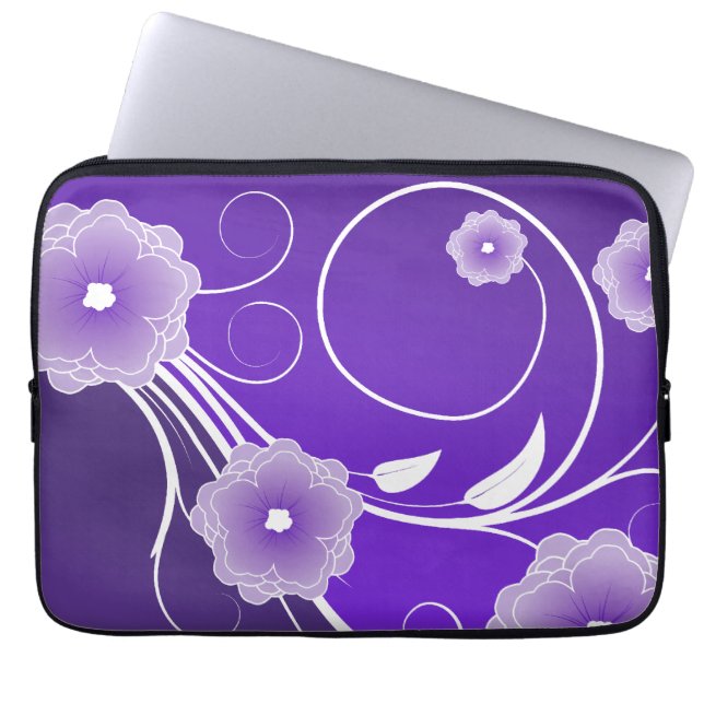 Blommar och trådar för lila Blommigt Laptop Sleeve (Framsidan)