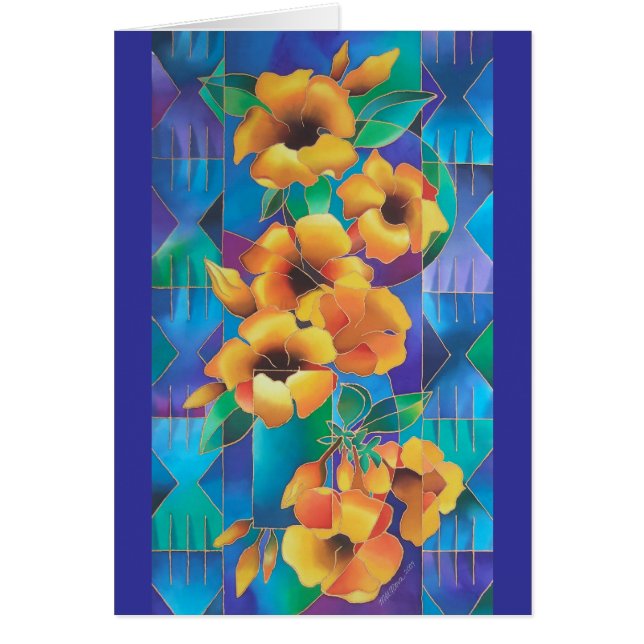 "BLOMMAR ÖN ~-ALLAMANDAEN ", HÄLSNINGSKORT (Framsidan)