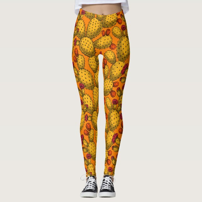 Blommar opuntia i gult leggings (Framsida)
