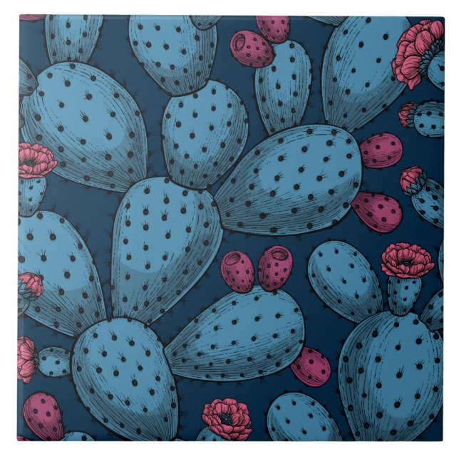 Blommar opuntia kakelplatta (Framsidan)