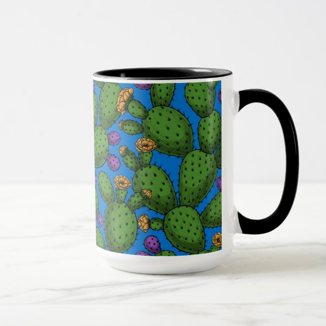 Blommar opuntia på blå mugg (Höger)
