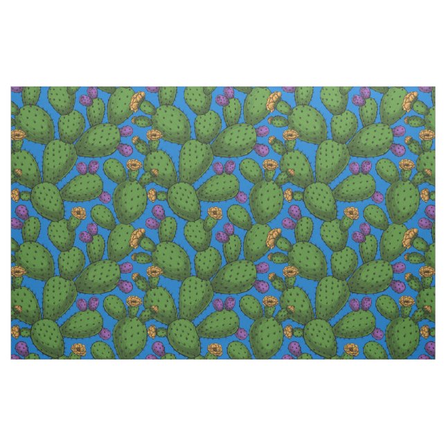 Blommar opuntia på blå tyg (Fat Quarter)