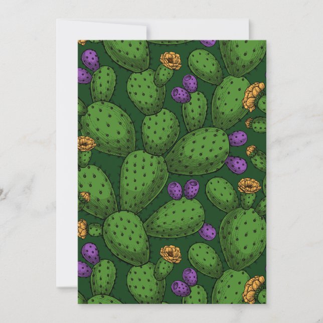 Blommar opuntia på mörk grönt (Framsida)