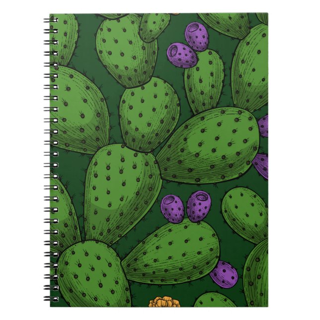Blommar opuntia på mörk grönt anteckningsbok (Framsidan)