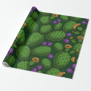 Blommar opuntia på mörk grönt presentpapper