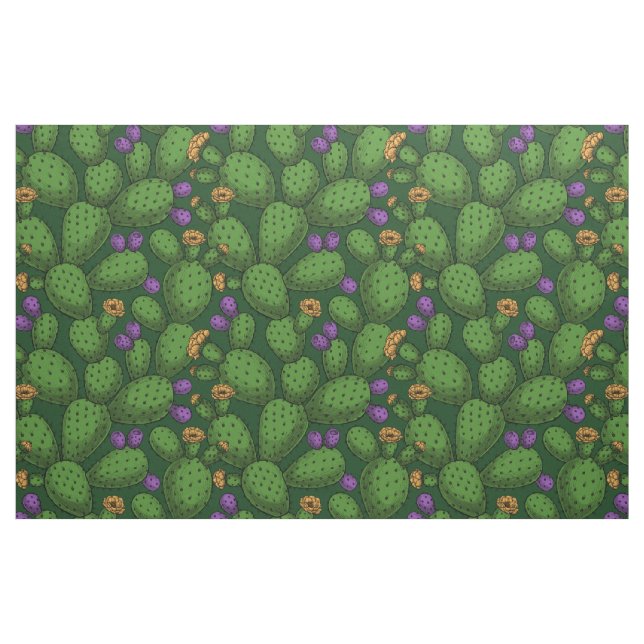 Blommar opuntia på mörk grönt tyg (Fat Quarter)