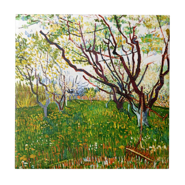 Blommar Orchard (1888) av Vincent Van Gogh Kakelplatta (Framsidan)