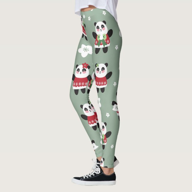 Blommar Panda för jultomte Leggings (Vänster)
