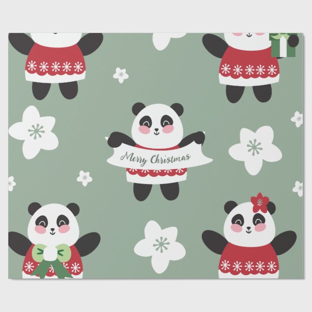 Blommar Panda för jultomte Presentpapper (Platt)