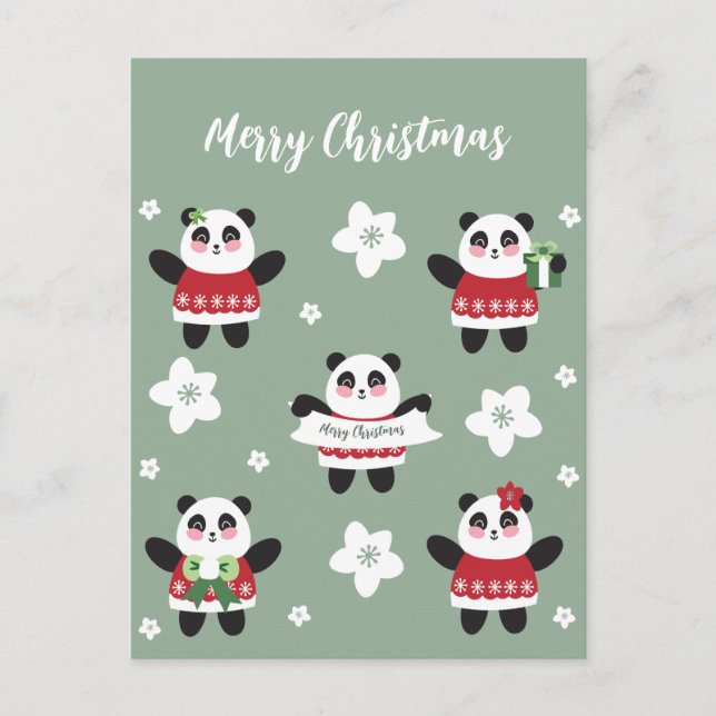 Blommar Panda för jultomte Vykort (Framsida)