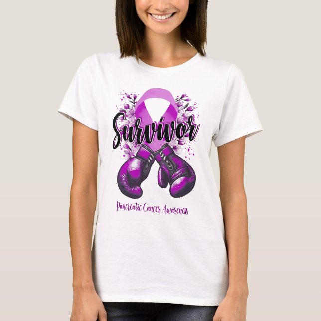 Blommar Pankreascancer Warrior Survivor T Shirt (Framsida)