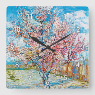 Blommar Peach Träd, Van Gogh Fyrkantig Klocka