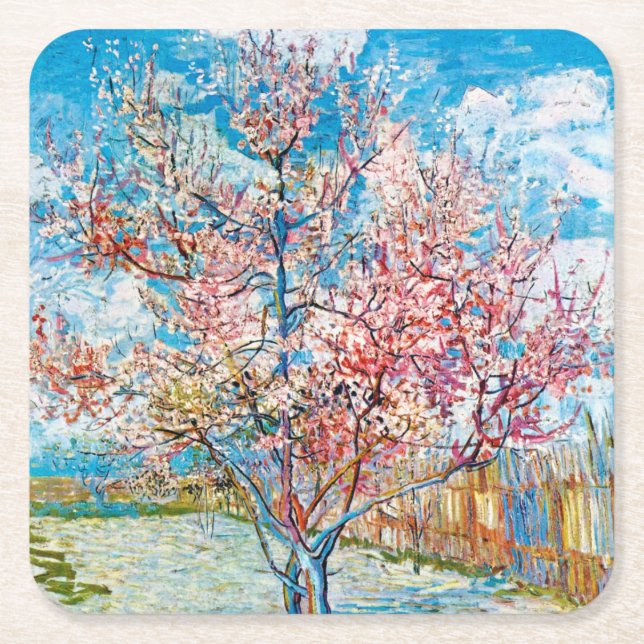 Blommar Peach Träd, Van Gogh Underlägg Papper Kvadrat (Framsidan)