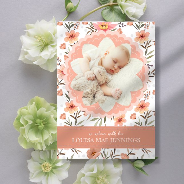 Blommar Photo Birth Notice Inbjudningar (Skapare uppladdad)