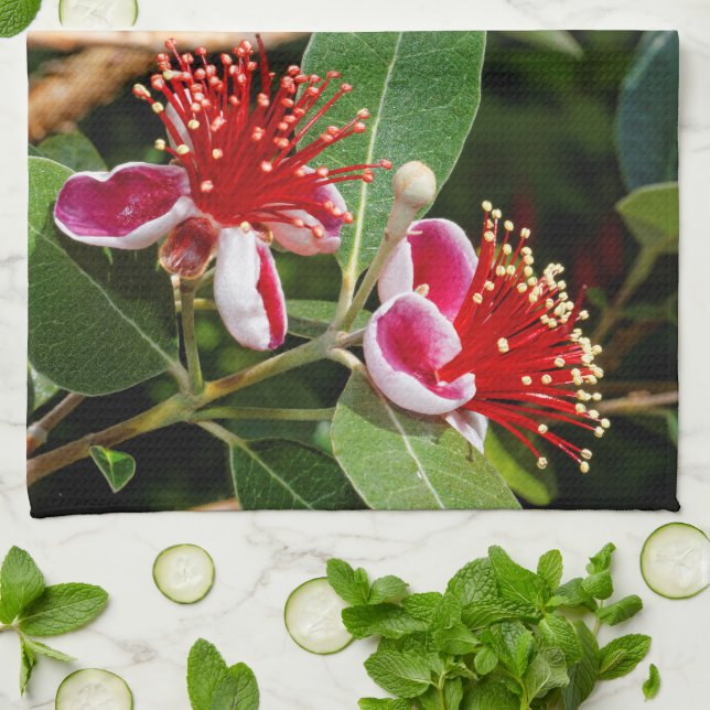 Blommar Pineapple Guava / Guavasteen Kökshandduk (Vikta)