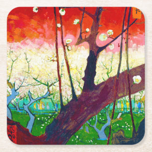 Blommar Plum Träd (efter Hiroshige), Van Gogh Underlägg Papper Kvadrat