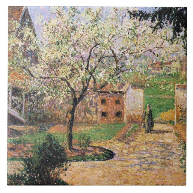 Blommar Plum Träd, Eragny Camille Pissarro Kakelplatta (Framsidan)