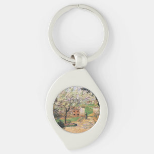 Blommar Plum Träd, Eragny Camille Pissarro Swirl Silverfärgad Nyckelring