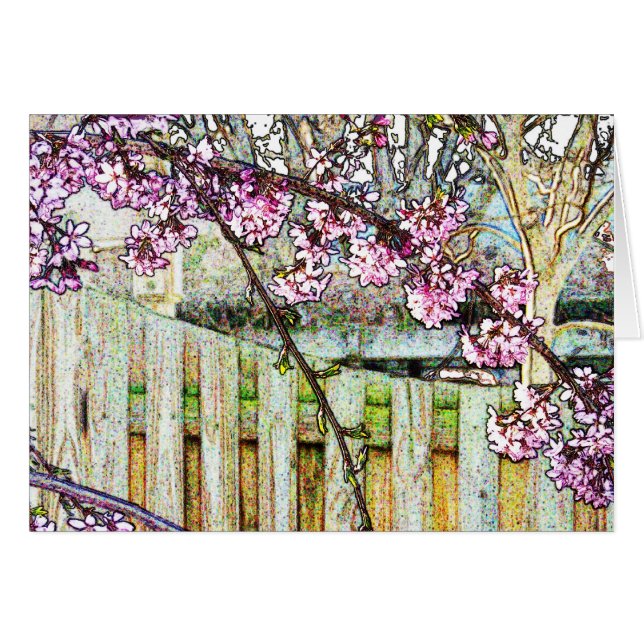 Blommar Plum Träd Gren Hälsningskort (Framsidan Horizontal)