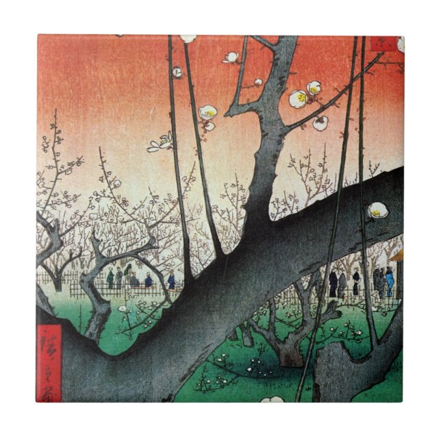 Blommar Plum Träd, Hiroshige Kakelplatta (Framsidan)