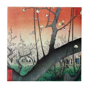 Blommar Plum Träd, Hiroshige Kakelplatta