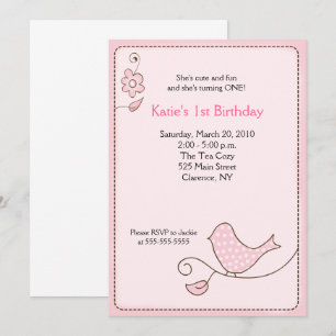 Blommar Polka Dot Rosa Bird Birthday Call Inbjudningar
