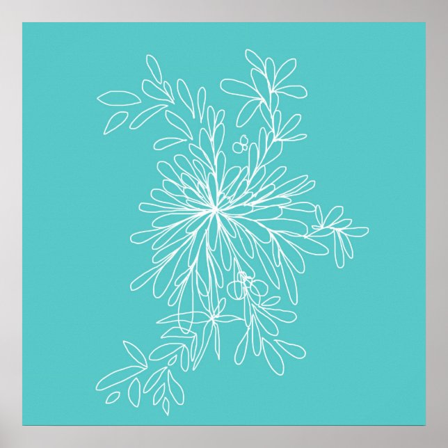 Blommar Pop Aqua Poster (Framsidan)