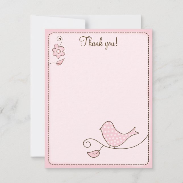 Blommar Rosa Bird 4x5 Flat Tackkort Anteckningskort (Framsida)