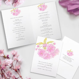 Blommar rosa blommor vattenfärgsdel bröllop program