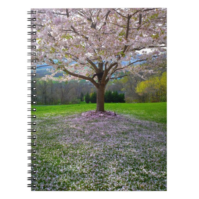 Blommar Rosa Cherry Blommar Träd med Skogen Anteckningsbok (Framsidan)