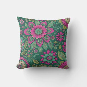 Blommar rosa grönt för vackra Flowers Mandala Kudde