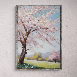 Blommar Serenity: Träd i oljemålningen Grass Fält Poster
