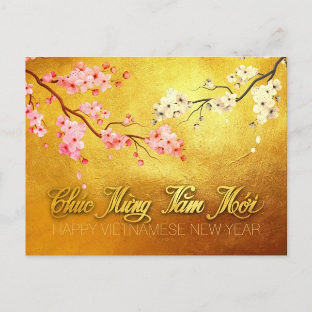 Blommar Tet Hoa Anh Dao Vietnamese nyår HHP Inbjudan Vykort (Framsida)