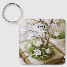 Blommar Träd som odlas från en Bok-Anpassningsbar Nyckelring