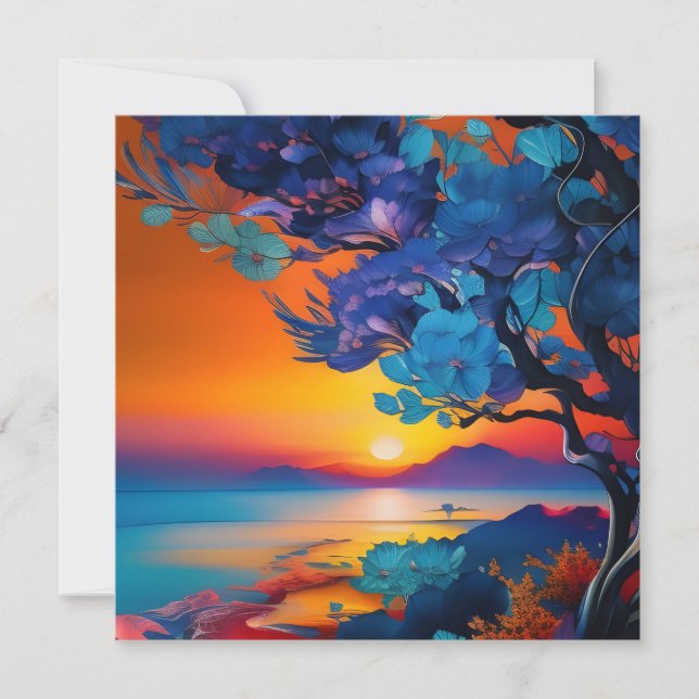 Blommar Träd vid Sjö vid soluppgången (Framsida)