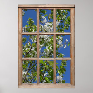 Blommar Träd-vy från ett fönster Poster