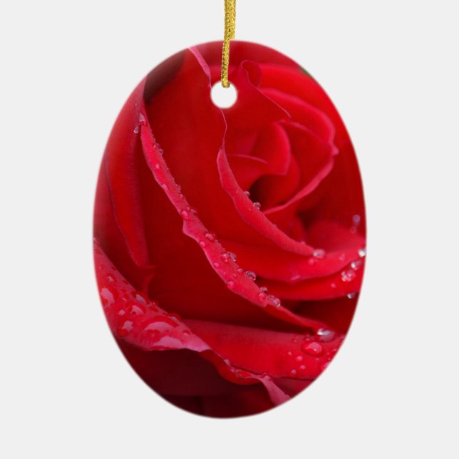Blommar vid röd ros julgransprydnad keramik (Framsidan)