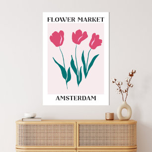 Blommarknad Amsterdam Rosa Tulpaner Blommig Canvastryck