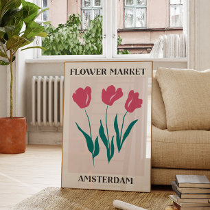 Blommarknad Amsterdam Rosa Tulpaner Blommig Poster