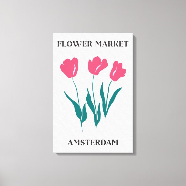 Blommarknad Amsterdam Rosa Tulpaner Blommor Canvastryck (Framsida)