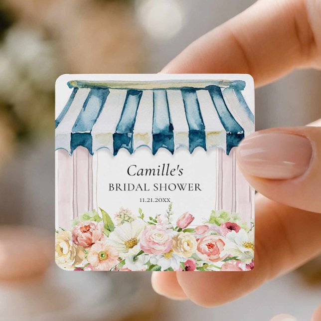 Blommarknad Bröllopsdusch Fyrkantig Klistermärke (Flower Market - Garden Bridal Shower Favor Sticker)