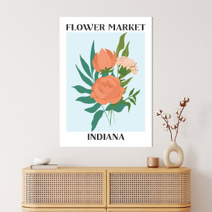 Blommarknad Indiana Peach Peony Blommig Konst Canvastryck