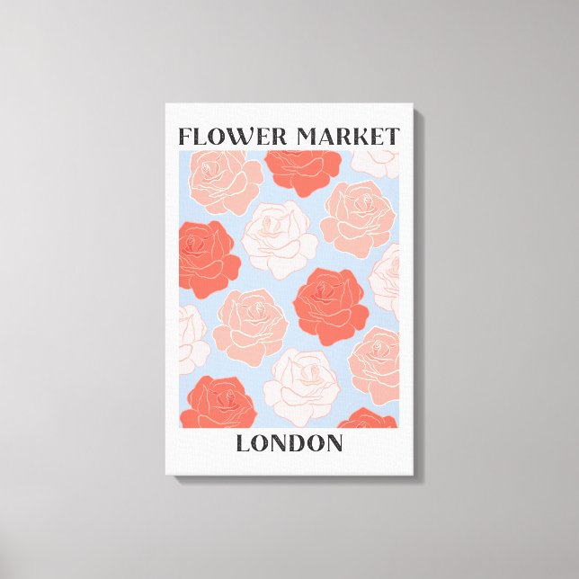 Blommarknad London Rosor Blush Rosa Röda Blommor Canvastryck (Framsida)